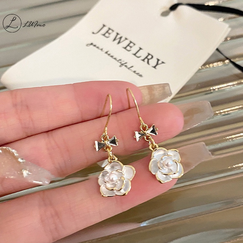 Luimo 1 Đôi Bông Tai Xỏ Lỗ Hình Hoa Trà Đính Đá zircon Ngọc Trai Phong Cách Pháp Tối Giản Cá Tính Dành Cho Nữ * Hàng Bán Chạy