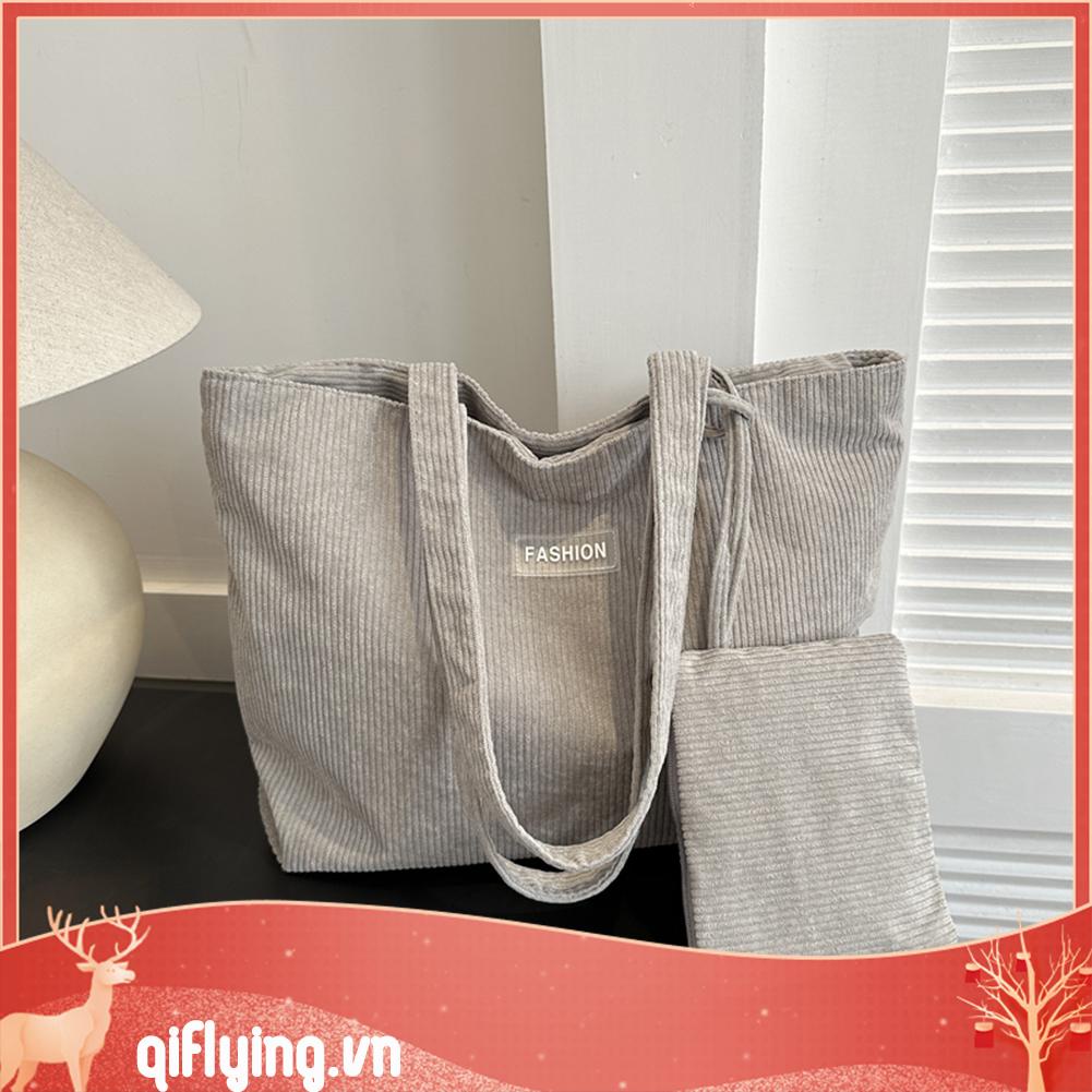 Set 2 Túi Xách Nhung Kẻ Có Khóa Kéo Thời Trang Mùa Đông Dành Cho Nữ