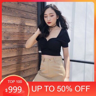 Áo croptop borip rút ngực trơn