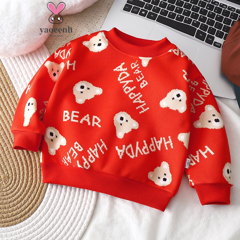 【YAOEENH】Áo sweater Lông Cừu Dày Dặn Ấm Áp Độ Co Giãn Cao Thời Trang Giáng Sinh 80-150cm Cho Bé Trai Và Bé Gái