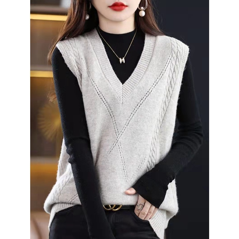 Áo Len Không Tay Cổ Chữ v Dáng Rộng Thời Trang Mùa Thu Hàng Mới Dành Cho Bạn Nữ