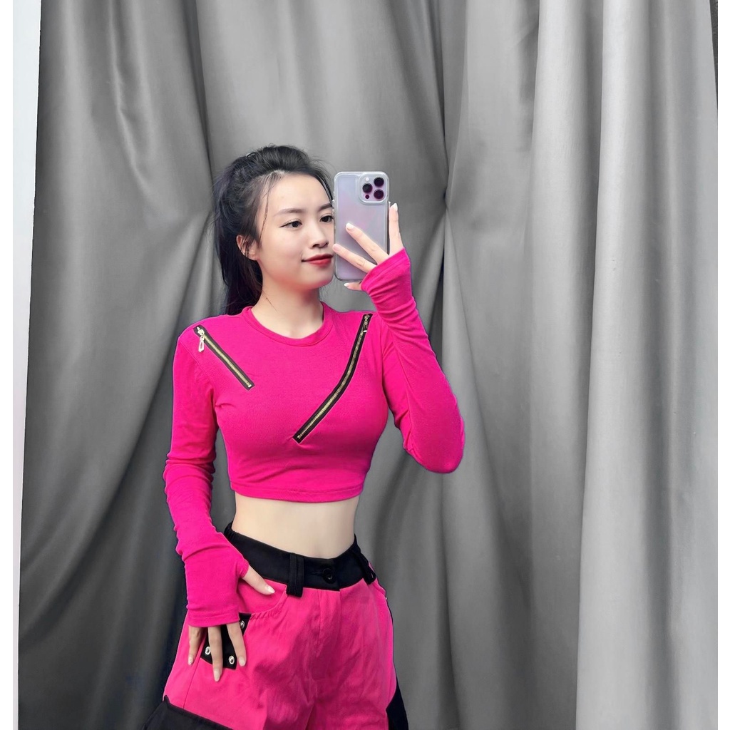 Set áo ngắn khóa chéo quần xuông túi hộp SD21