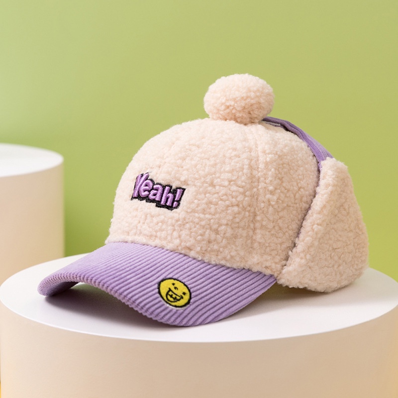 Mũ Lưỡi Trai Vải Nhung Lông Cừu Dày Dặn Giữ Ấm Tai Chống Gió Thời Trang Thu Đông Cho Bé