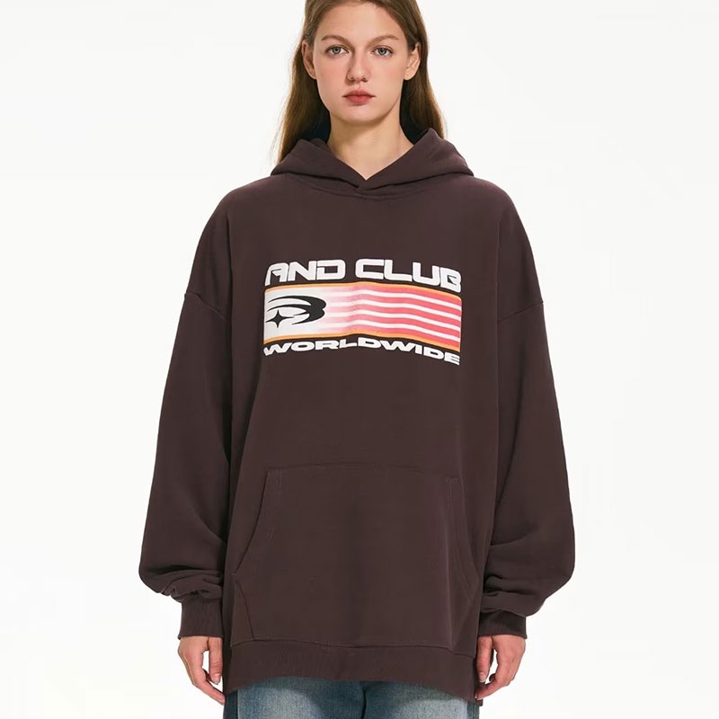 Áo hoodie VUNC dáng rộng in chữ phong cách đường phố Mỹ cá tính cho nam