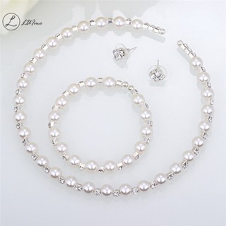  1 Bộ Trang Sức Gồm Vòng cổ   Bông Tai   Vòng Tay Ngọc Trai Pha Lê luimo   Làm Trang Sức Phù Dâu 