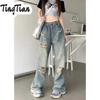TINGTIAN quần_ống_rộng quần  nữ jean American vintage jeans 2023 NEWJl1554