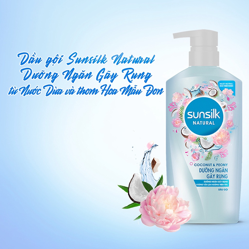 Dầu Gội 650Gr Sunsilk Dưỡng Ngăn Gãy Rụng Dành Cho Tóc Gãy Rụng Dưỡng Chất Thiên Nhiên Nước Dừa & Hoa Mẫu Đơn Giúp Tóc S