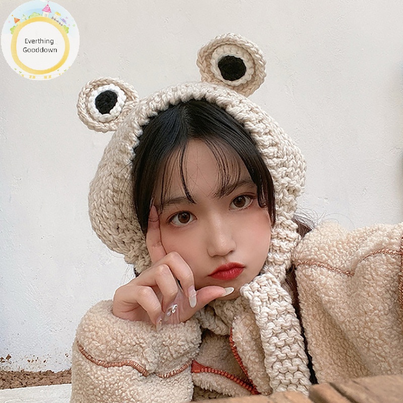 Everthinggooddown Mũ Len Beanie Dệt Kim Hình Ếch Vui Nhộn Giữ Ấm Mùa Đông Cho Nam Và Nữ vn