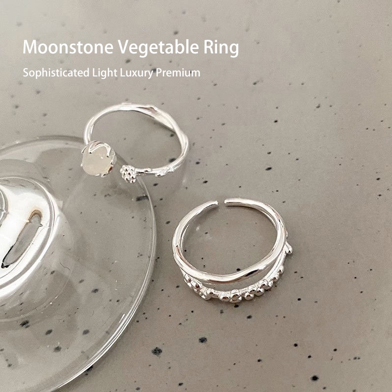 Bộ 2 Nhẫn Hở Mạ Bạc Đính Đá Mặt Trăng Thời Trang LKY