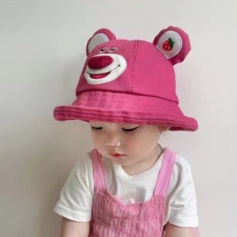 Lotso Nón Tai Bèo Vải cotton canvas Thêu Họa Tiết Gấu Và Dâu Tây Đáng Yêu Thời Trang Xuân Thu Cho Bé
