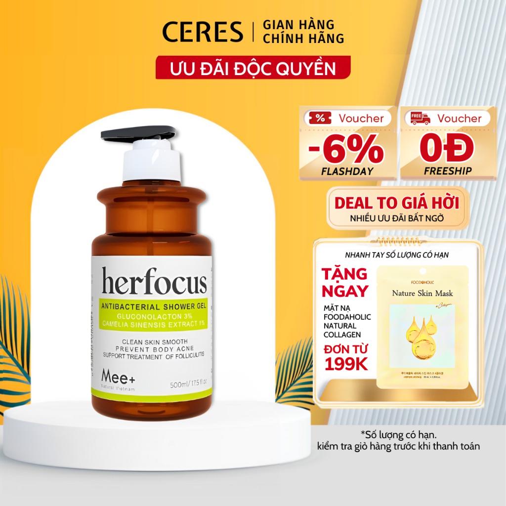 Sữa Tắm Viêm Nang Lông, Viêm Lỗ Chân Lông Herfocus Mee Natural 3% Gluconolactone (PHA) 500ml