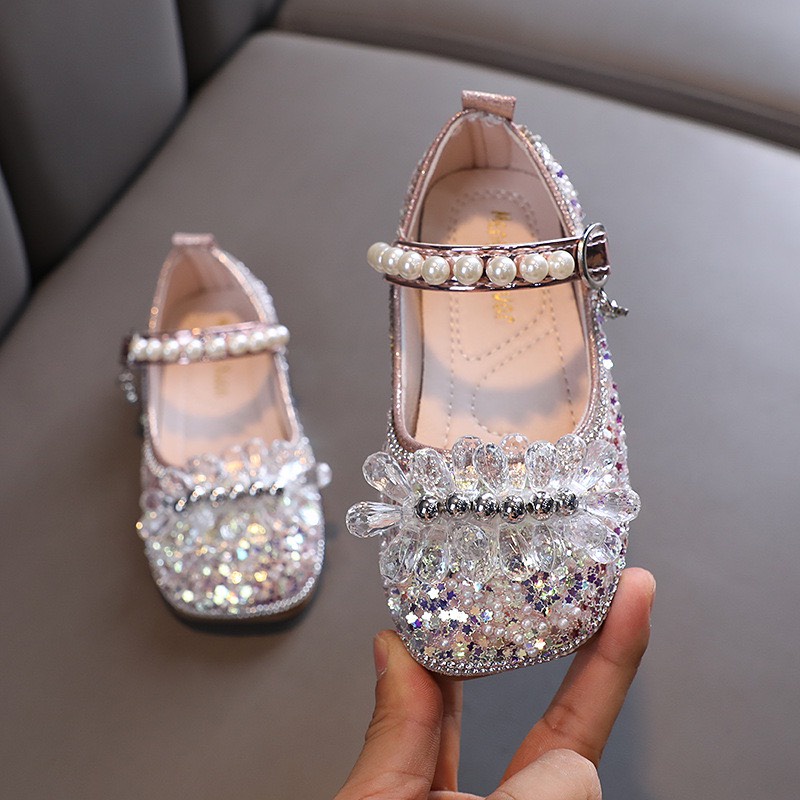 Giày sandal búp bê bé gái - Giày bệt công chúa cho bé găn nơ đính ngọc kết hoa và có kim sa lấp lánh cao cấp 888 138