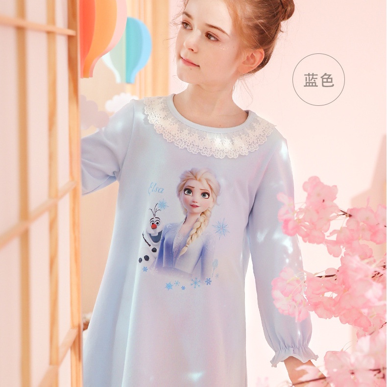 Đồ ngủ Tay Dài Phối Ren Họa Tiết Hoạt Hình frozen Cho Bé Gái