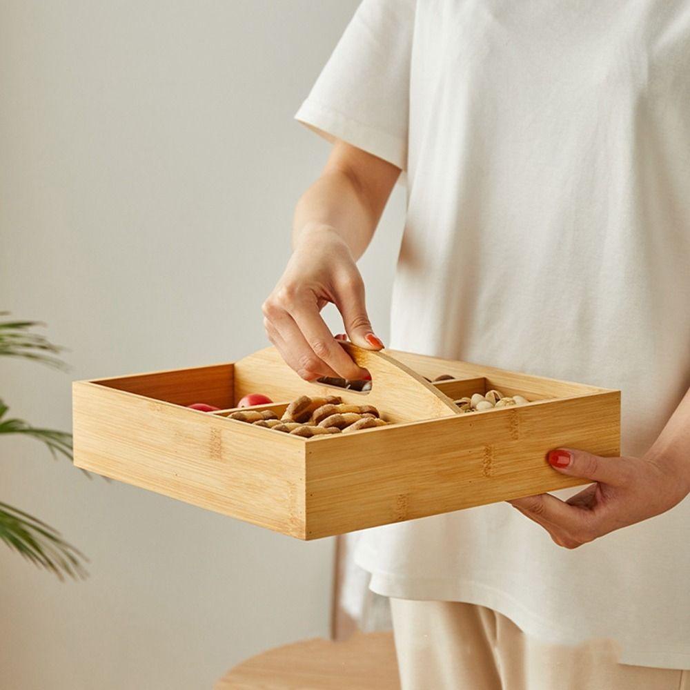 Aubrey Hộp Đựng Trái Cây Khô Bánh Kẹo 4 Ngăn Bằng Gỗ Tre Có Tay Cầm Bền Chống Côn Trùng Cho Nhà Hàng