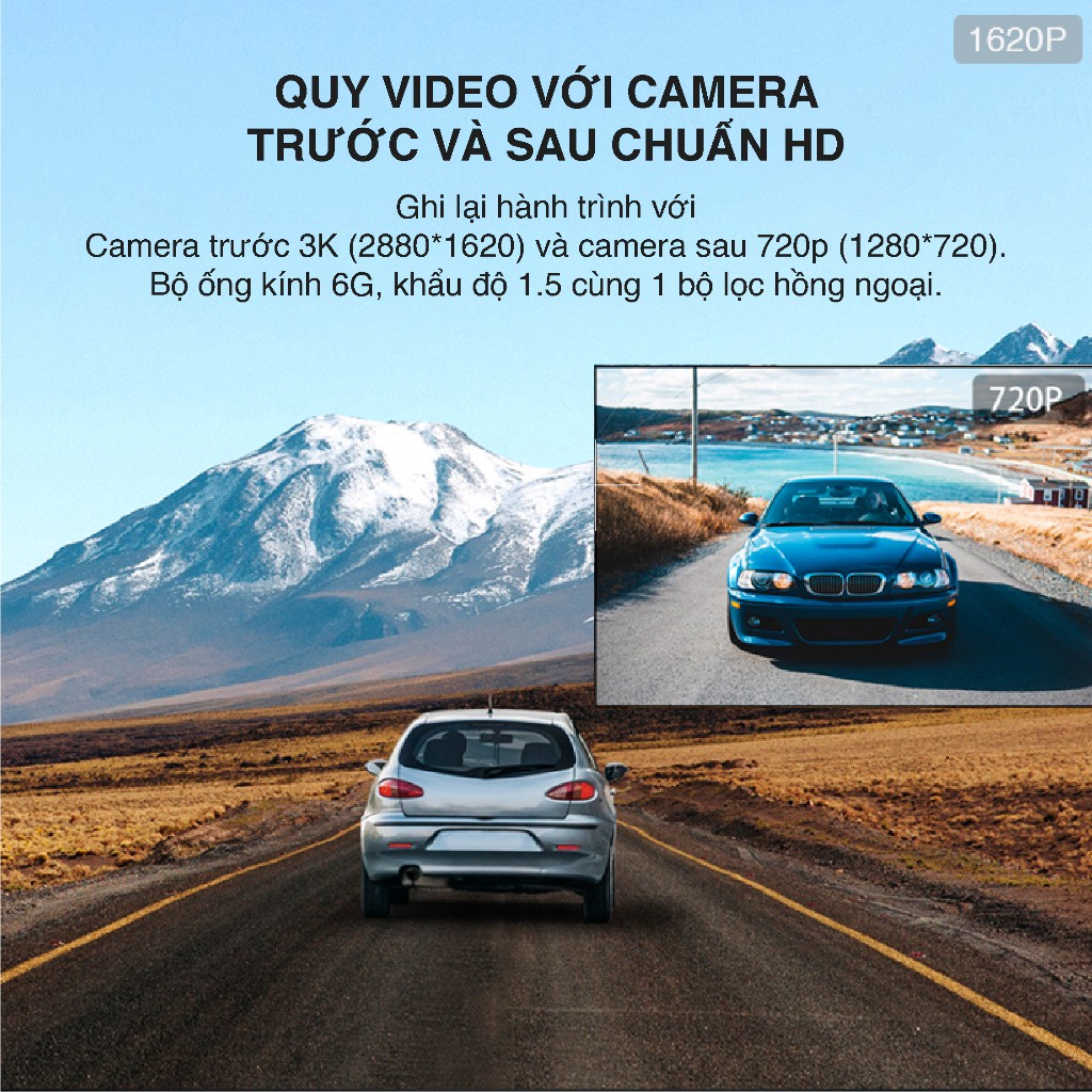 Bộ đôi camera hành trình Botslab G500H 360 Dash Cam | cam 3K+720P | tích hợp GPS | cảm biến G-Sensor | bảo hành 24 thá