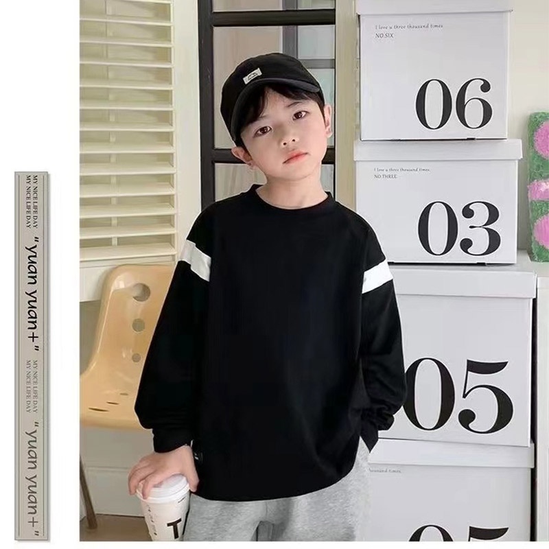 Áo Thun Tay Dài Cổ Tròn Phong Cách Hàn Quốc Thời Trang Xuân Thu Cho Bé Trai