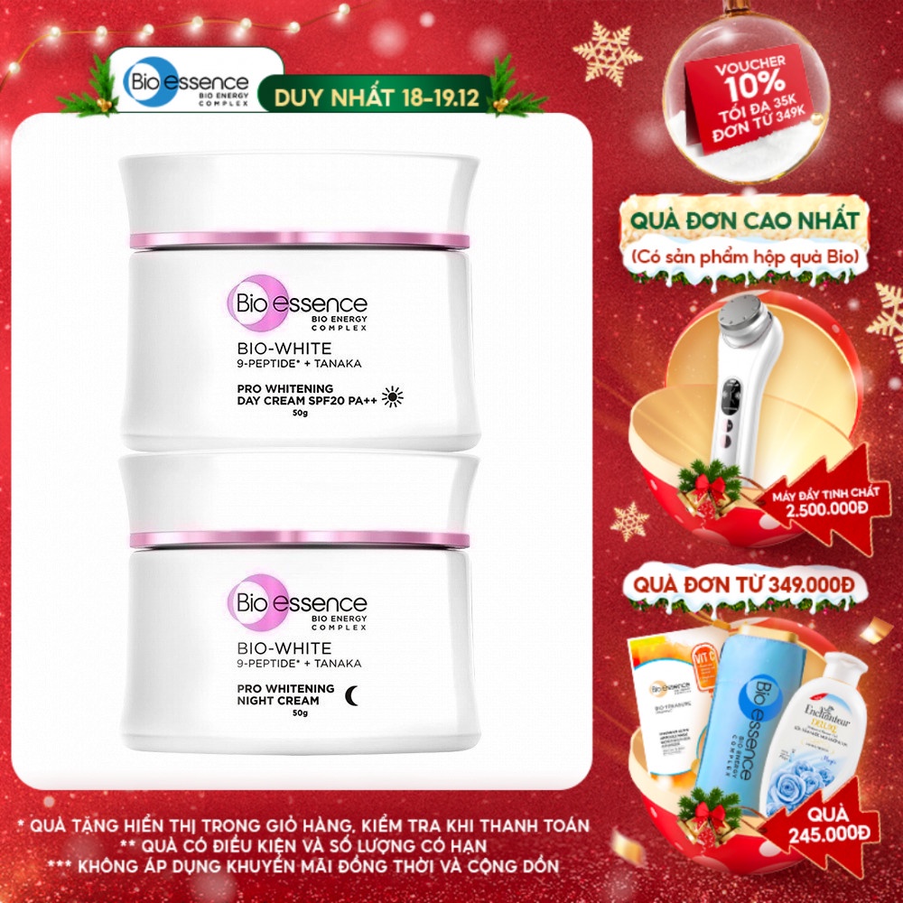 Combo dưỡng da sáng mịn Bio-Essence Bio-White Kem dưỡng ngày và đêm (50gr x2)