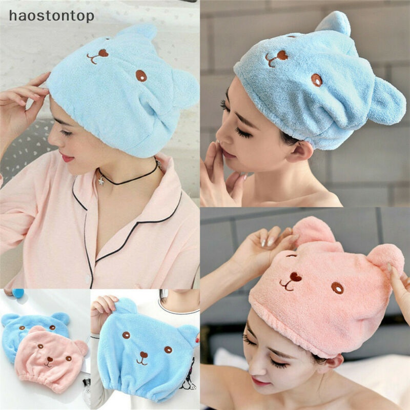 Haostontop Mũ Tắm Quấn Tóc Nhanh Khô Bằng Sợi Siêu Nhỏ Hình Mèo Đáng Yêu vn
