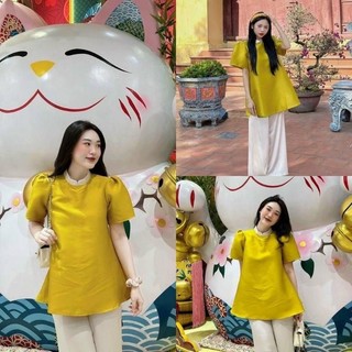 M767 - Set áo cách tân lụa phối cổ kèm quần suông