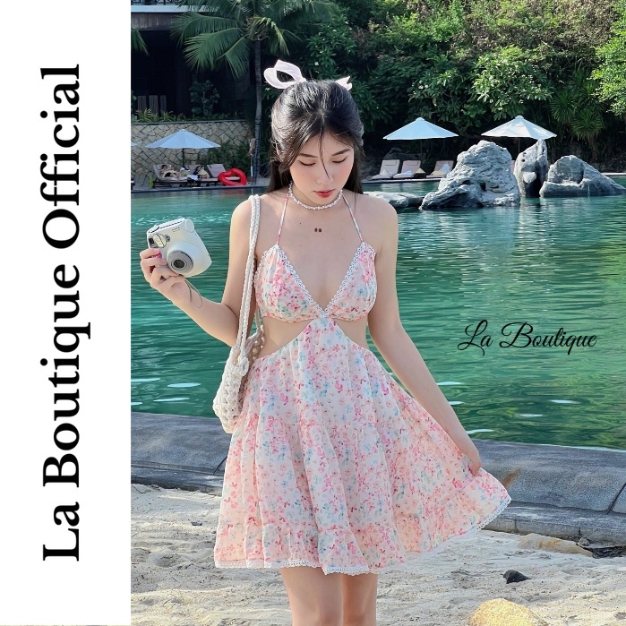 Đầm hoa nhí cut out hở lưng cột dây La Boutique sexy nữ tính