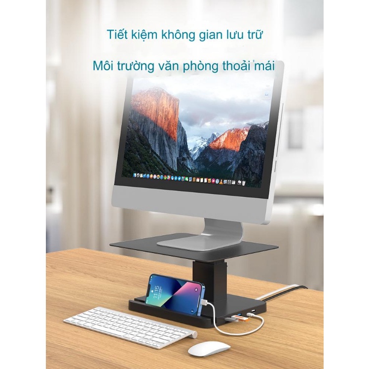 Bàn Kê Màn Hình Điều Chỉnh Nâng Hạ Steel Carbon USB Bus