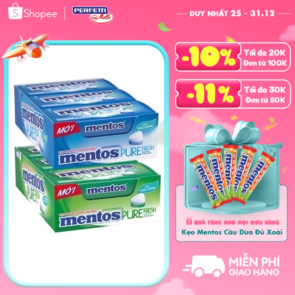 Kẹo ngậm không đường Mentos Pure Fresh (Hộp 6 hủ)