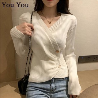 Áo dệt kim nữ YOU YOU cổ chữ V vạt chéo thời trang