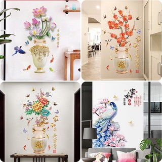 Tranh decal, decal dán tường bình hoa và công trang trí phòng khách, cầu thang sang trọng và bắt mắt