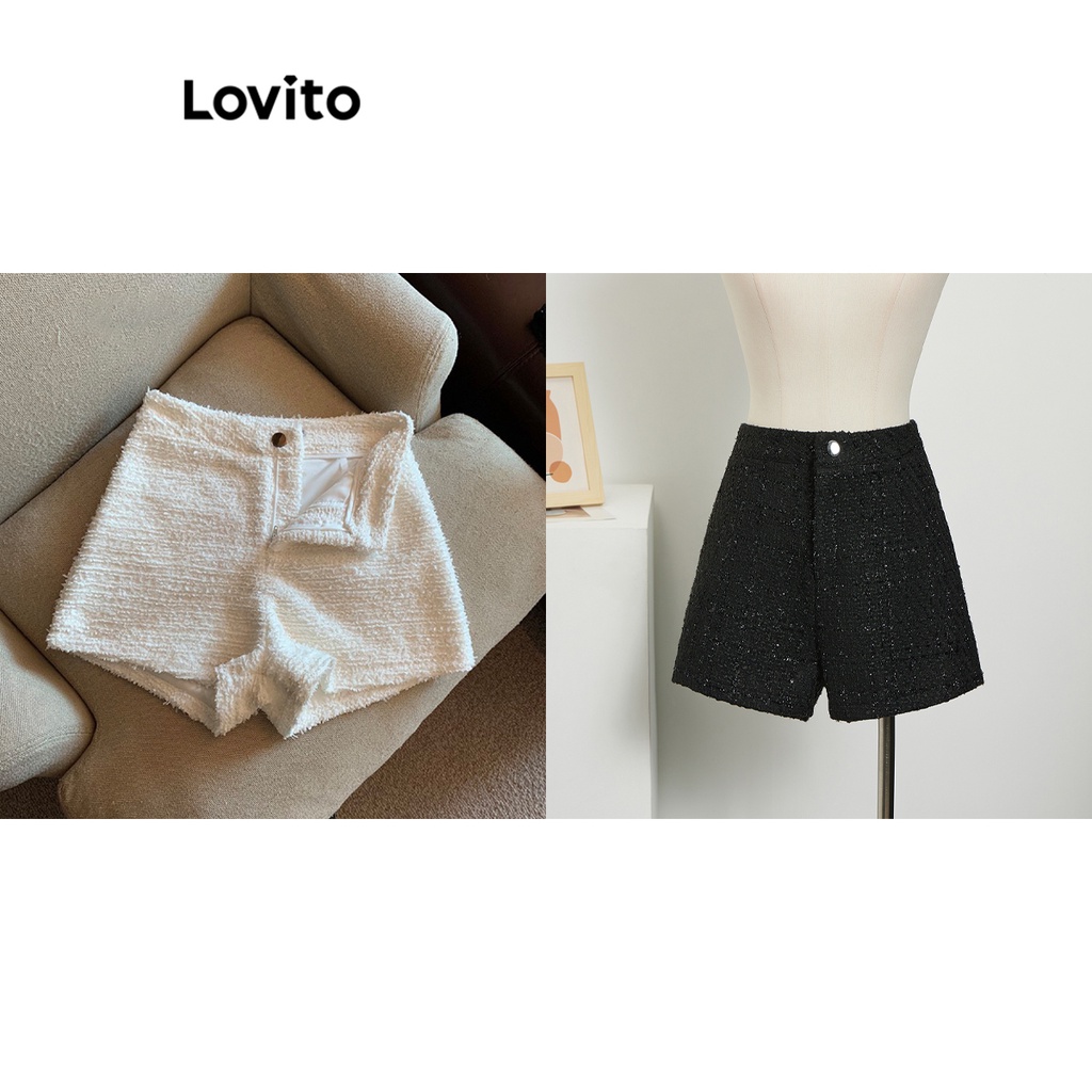 Quần short Lovito cơ bản phối khóa kéo cài nút màu trơn thanh lịch cho nữ LNE20143 (Màu trắng)