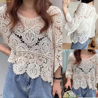 Áo Thun Tay Loe Dài 3 4 Cổ Tròn Màu Sắc Thời Trang Dành Cho Nữ