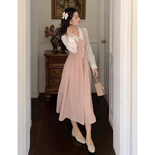 Đầm hồng midi tay dài