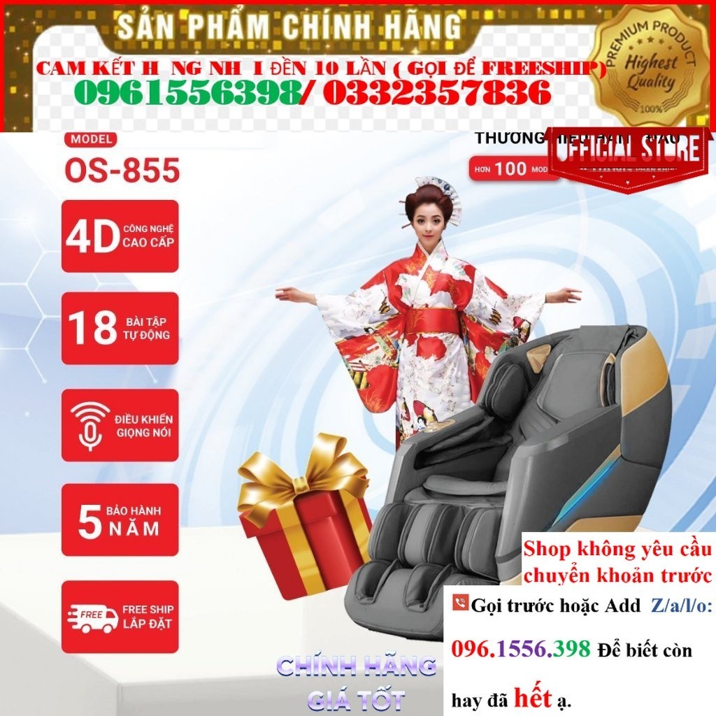 Ghế massage Okinawa OS 855, công nghệ massage 5D, bi con lăn di chuyển - @SALE