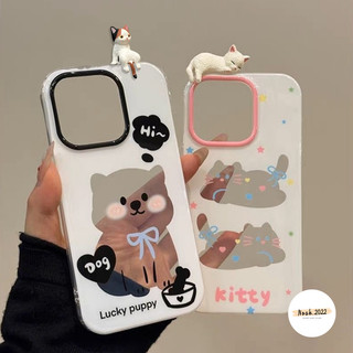 Diy Sáng Tạo Dễ Thương 3D Búp Bê Hoạt Hình Mèo Ốp Lưng Điện Thoại Tương Thích Cho iPhone 11 16 13 15 12 14 Pro Max X XR XS Max 7 8 Plus SE 2020 Đáng Yêu Chó Con Trong Suốt Mềm Cặp Đôi
