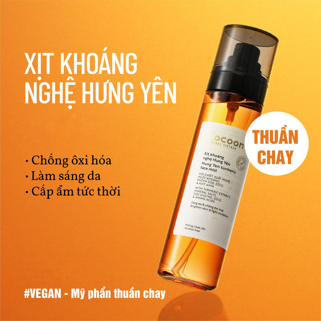 Xịt Khoáng Nghệ Hưng Yên Cocoon Hung Yen Turmeric Face Mist Giúp Sáng Da, Cấp Ẩm, Giữ Lớp Make Up Bền Màu 130ml
