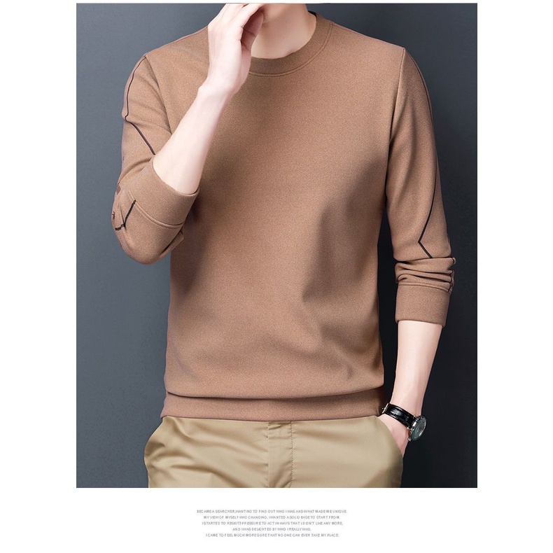 Áo Thun Dài Tay Cổ Tròn Màu Trơn Thiết Kế Mới Thời Trang Theo Phong Cách Hàn Quốc Cho Nam