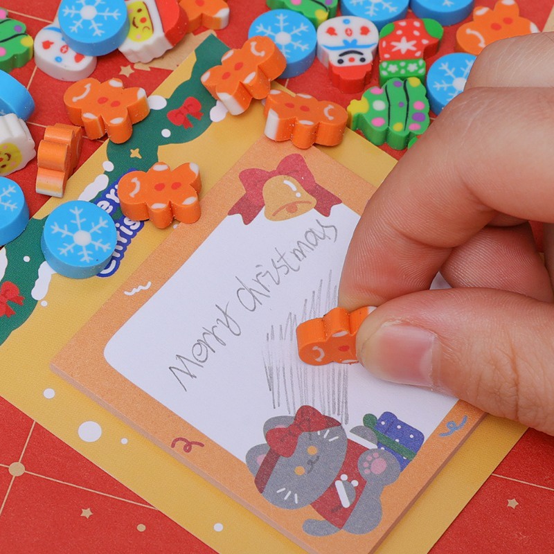 Set 10 Cục Tẩy / Tẩy Bút Chì Bằng Cao Su Mềm Hình Hoa Tuyết / Ông Già Noel Hoạt Hình Vui Nhộn Làm Quà Tặng Cho Học Sinh