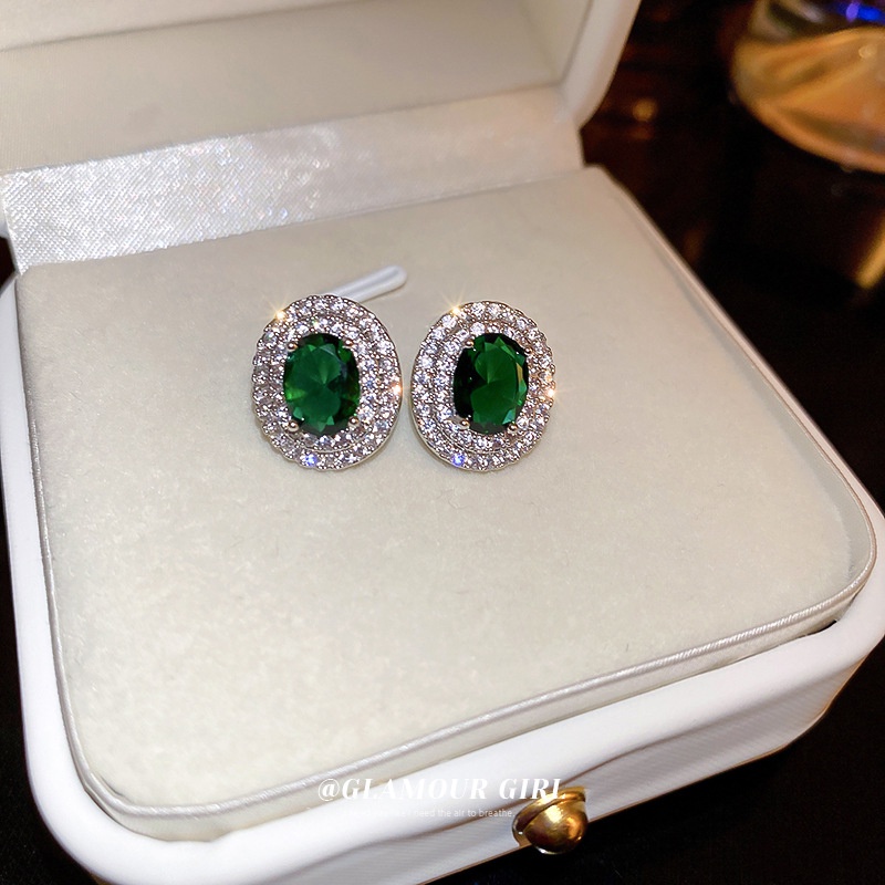 Khuyên Tai Hình oval Mạ Bạc Đính Đá zircon Cao Cấp Phong Cách Mới