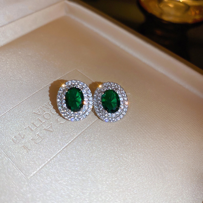 Khuyên Tai Hình oval Mạ Bạc Đính Đá zircon Cao Cấp Phong Cách Mới
