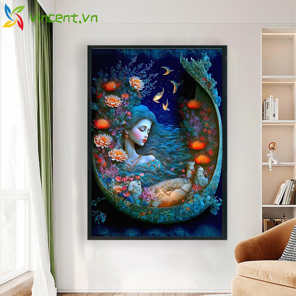 Bộ Tranh Thêu Chữ Thập Bằng cotton 11ct In Hình Cô Gái Và Hoa