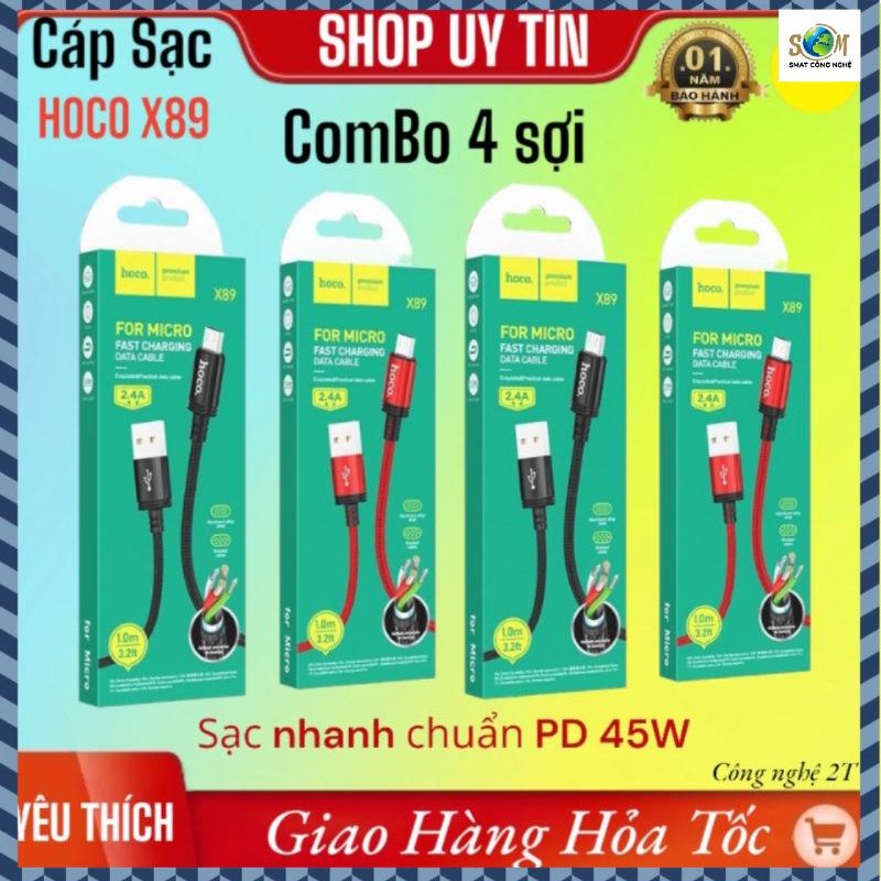 Combo 4 sợi cáp sạc nhanh bọc dù HOCO X89
