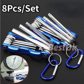 Set 8 cờ lê lục giác gấp gọn bằng kim loại dùng sửa chữa xe máy / xe đạp