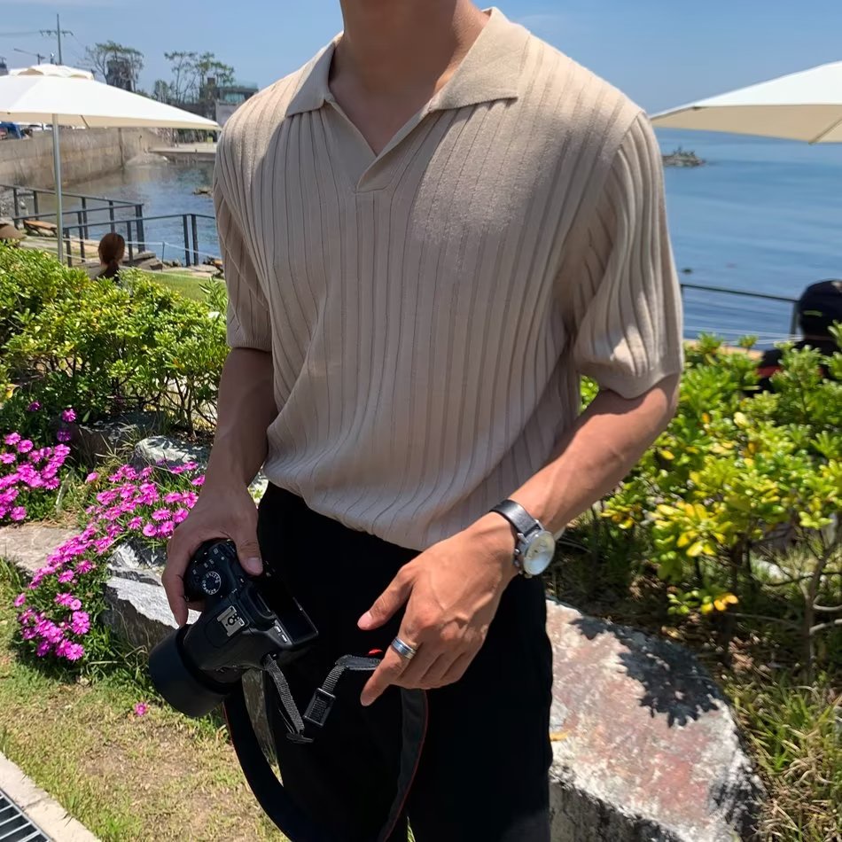 Áo Thun polo Dệt Kim Tay Ngắn Màu Trơn Thời Trang Mùa Hè Phong Cách Nhật Bản Cho Nam