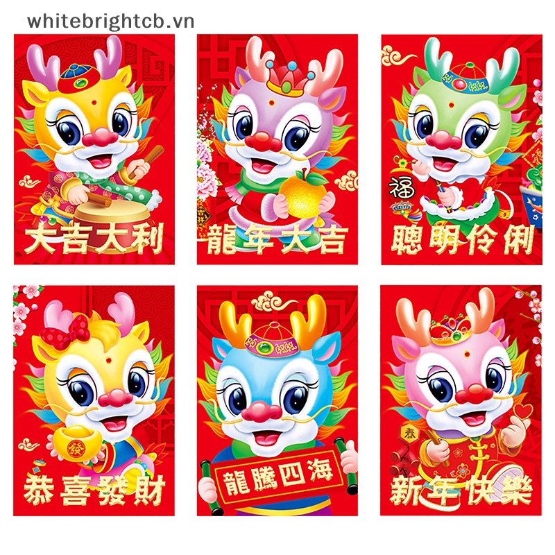 / 2024 / / 6 Bao Lì Xì Hình Rồng Đỏ May Mắn Cho Năm Mới / Năm Mới 2024