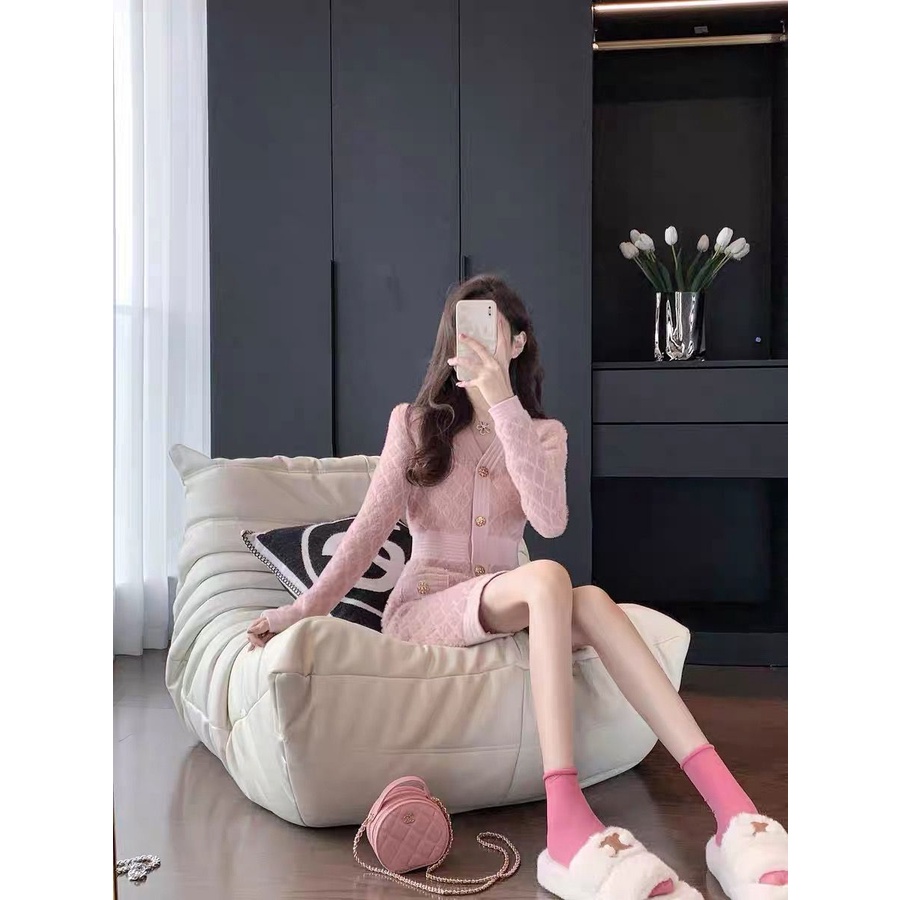 Đầm Dệt Kim Cao Cấp Màu Hồng Thời Trang Thu Đông 2023 Cho Nữ