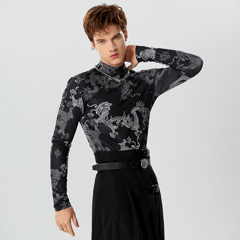 INCERUN Áo Thun Tay Dài In Hình Rồng Cá Tính Phong Cách retro Hợp Thời Trang Cho Nam