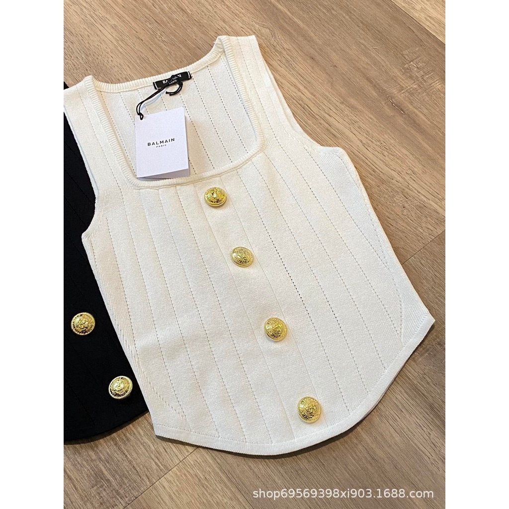 YPL3 BALMAIN Qianjin daily basic U-collar knitted vest for women