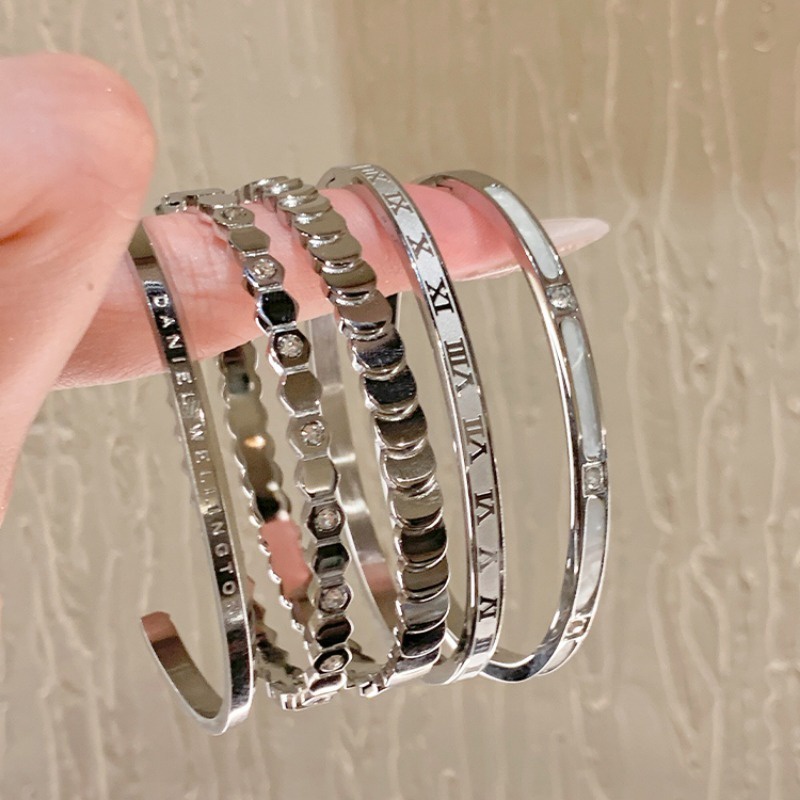 Vòng Tay Bằng Thép Titan Không Gỉ Đính Đá zircon Chất Lượng Cao Cho Nữ