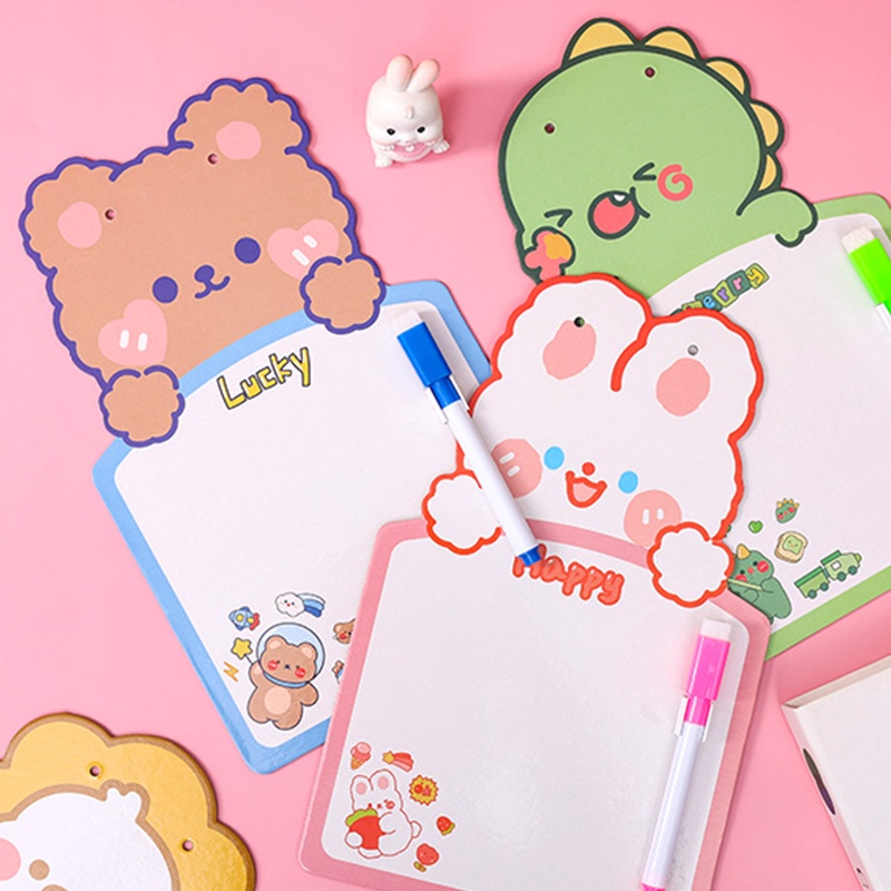 Bảng Ghi Chú Hai Mặt Xóa Được Họa Tiết Hoạt Hình Sáng Tạo Kèm Bút Đánh Dấu