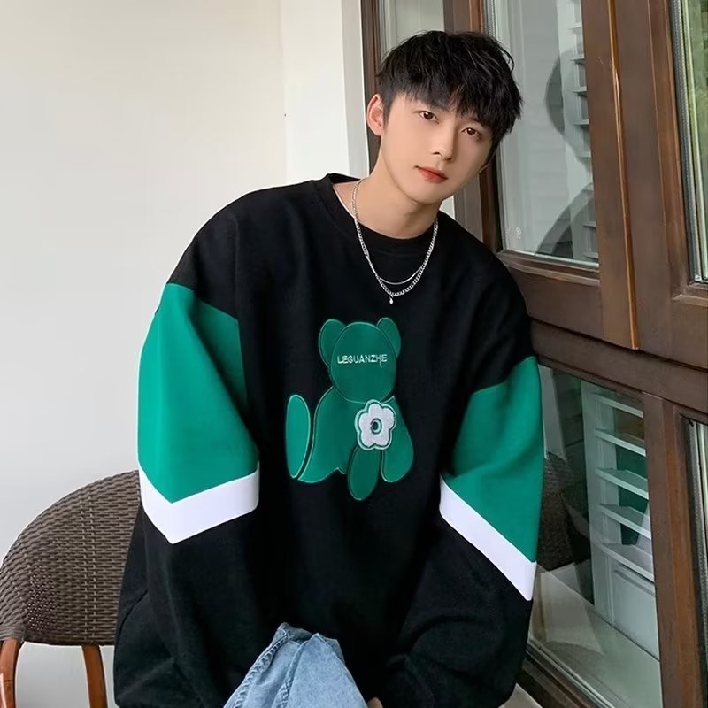 Áo Sweater Dáng Rộng Phối Màu Tương Phản Thời Trang Hàn Quốc Cho Cặp Đôi