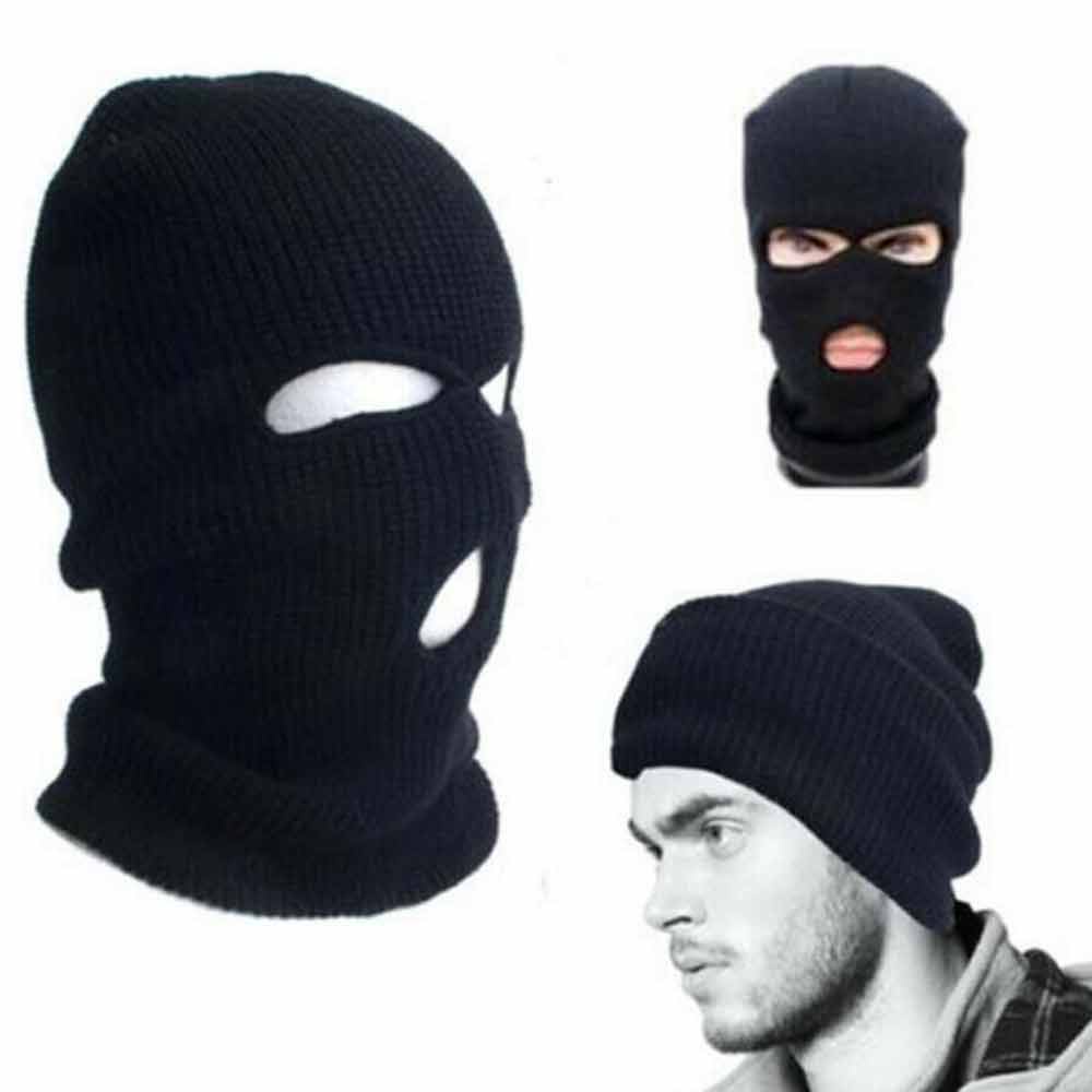 Knit Ski Mask 3 Hole Full Face Cover Adult Embroidered Balaclava Warm Knit Ski Face Cover Thermal Knitted Head Wrap for Men